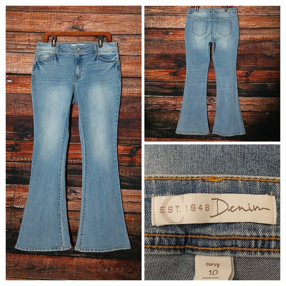 Cato Jeans 10 Curvy Flare Leg High Rise Blue Denim Stretch